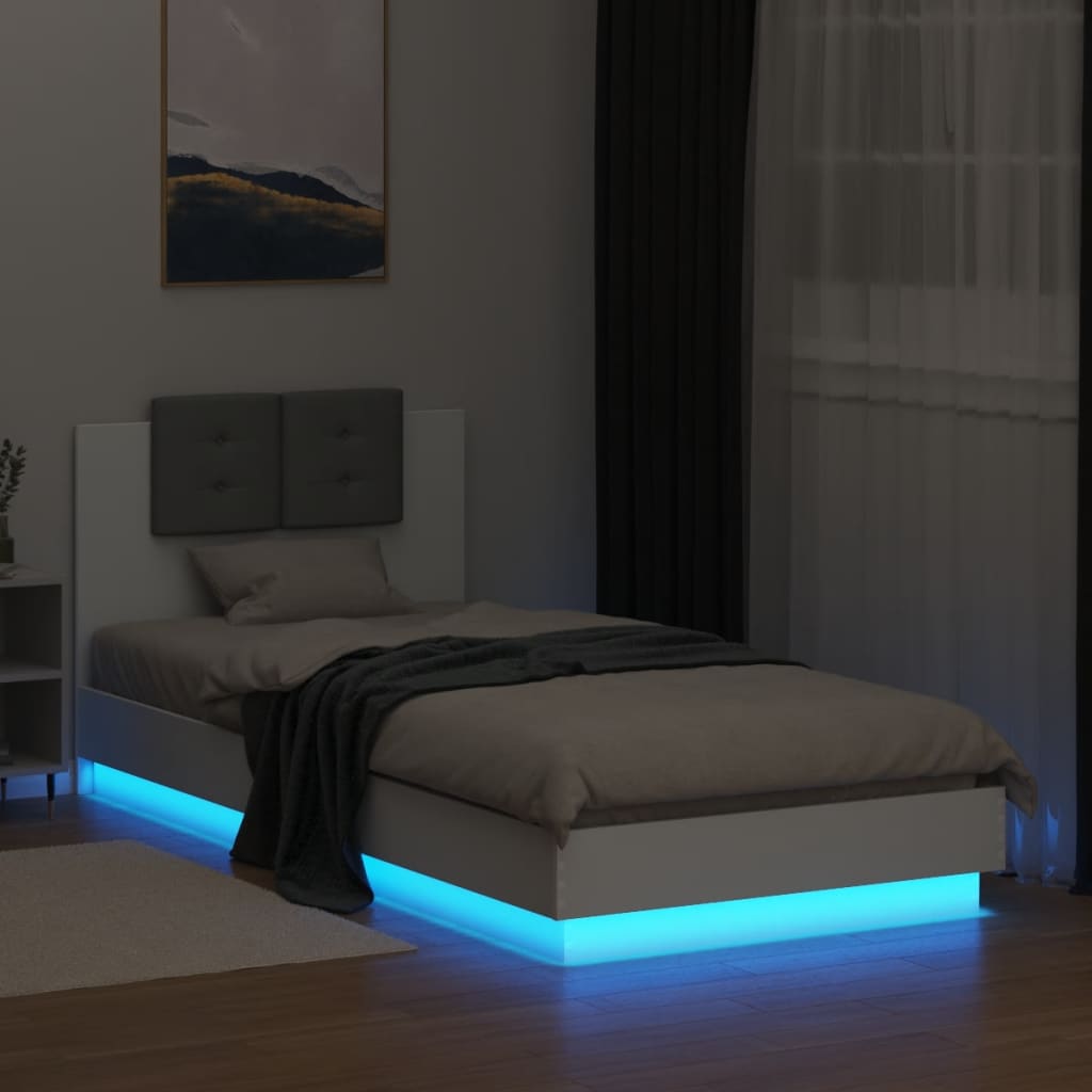 Okvir za krevet s uzglavljem i LED svjetlima bijeli 100x200 cm