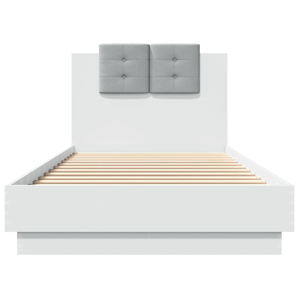 Okvir za krevet s uzglavljem i LED svjetlima bijeli 100x200 cm
