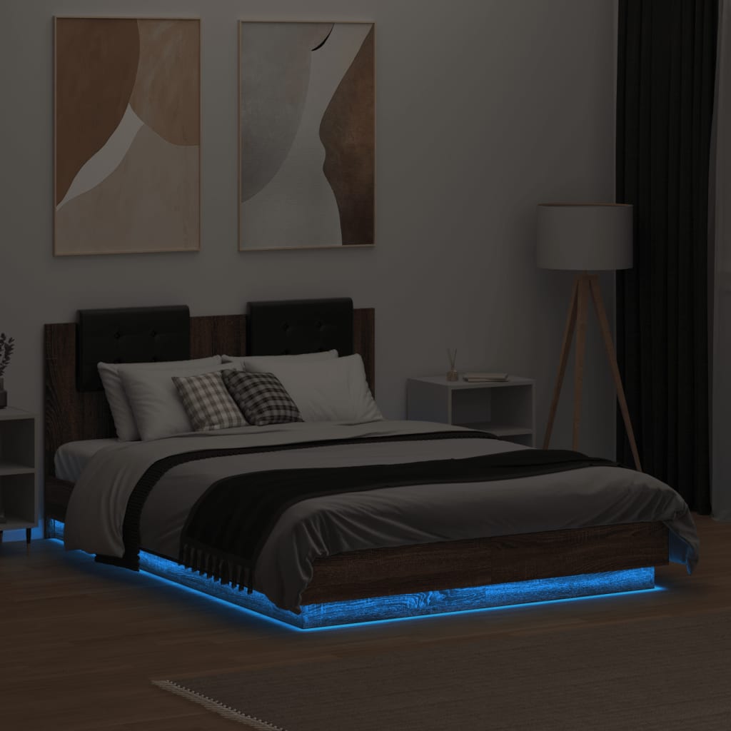 Okvir kreveta s uzglavljem LED boja smeđeg hrasta 135 x 190 cm