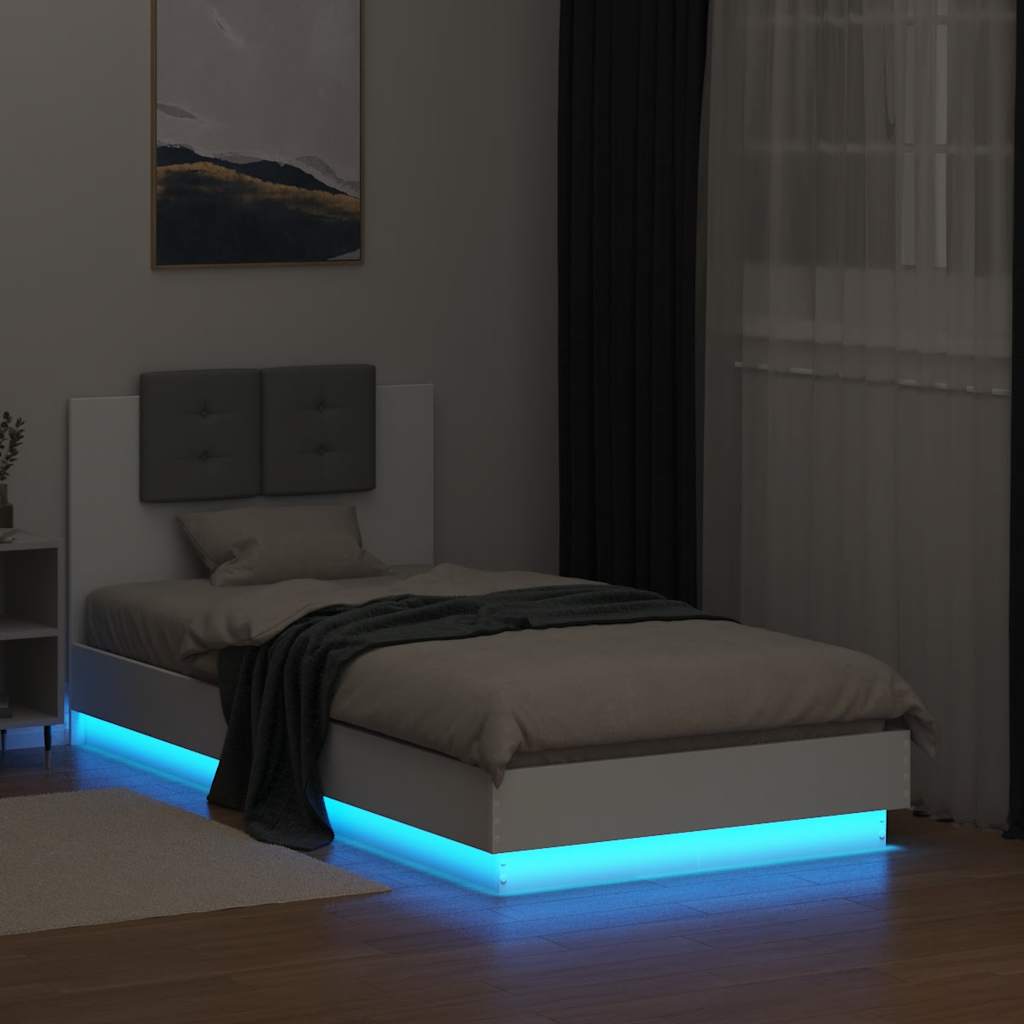 Okvir za krevet s uzglavljem i LED svjetlima bijeli 75x190 cm