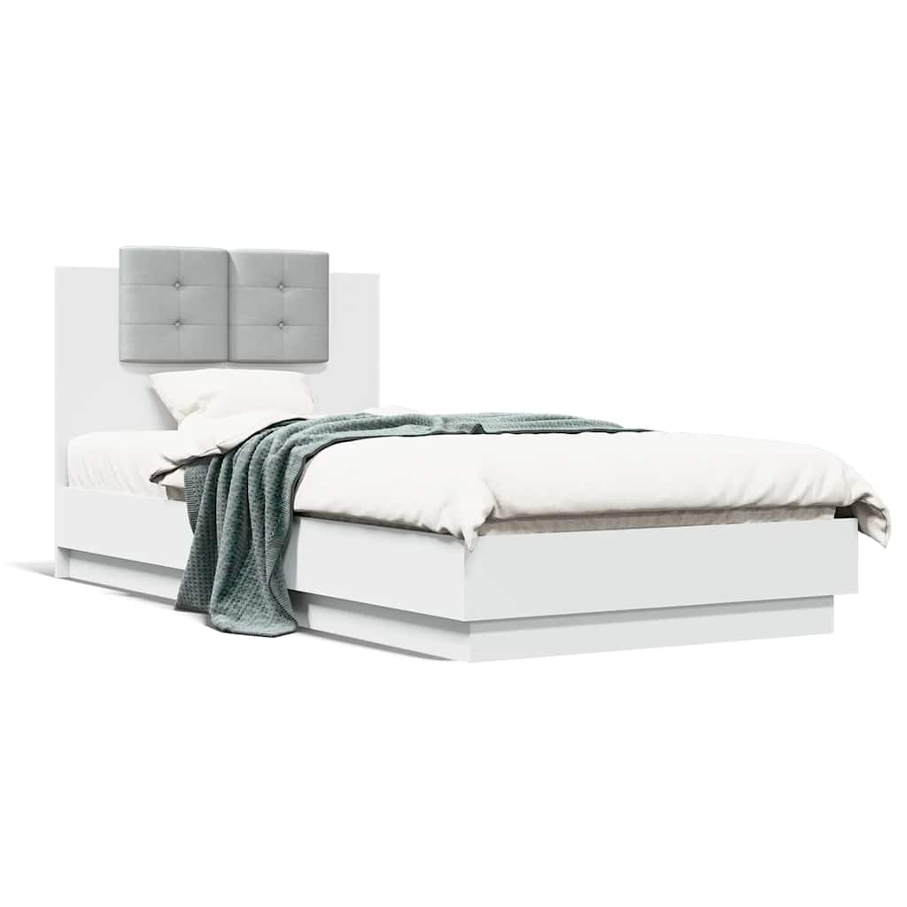 Okvir za krevet s uzglavljem i LED svjetlima bijeli 75x190 cm