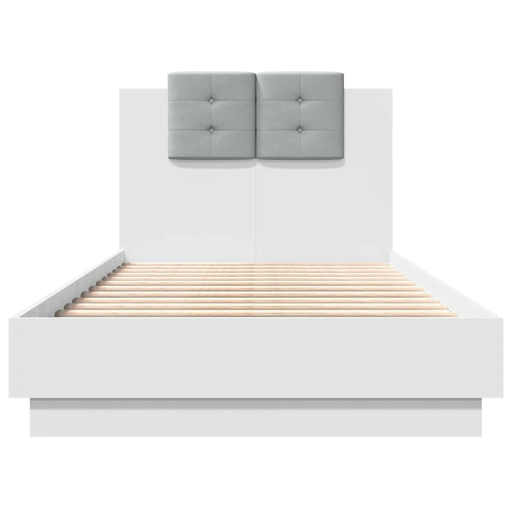 Okvir za krevet s uzglavljem i LED svjetlima bijeli 75x190 cm