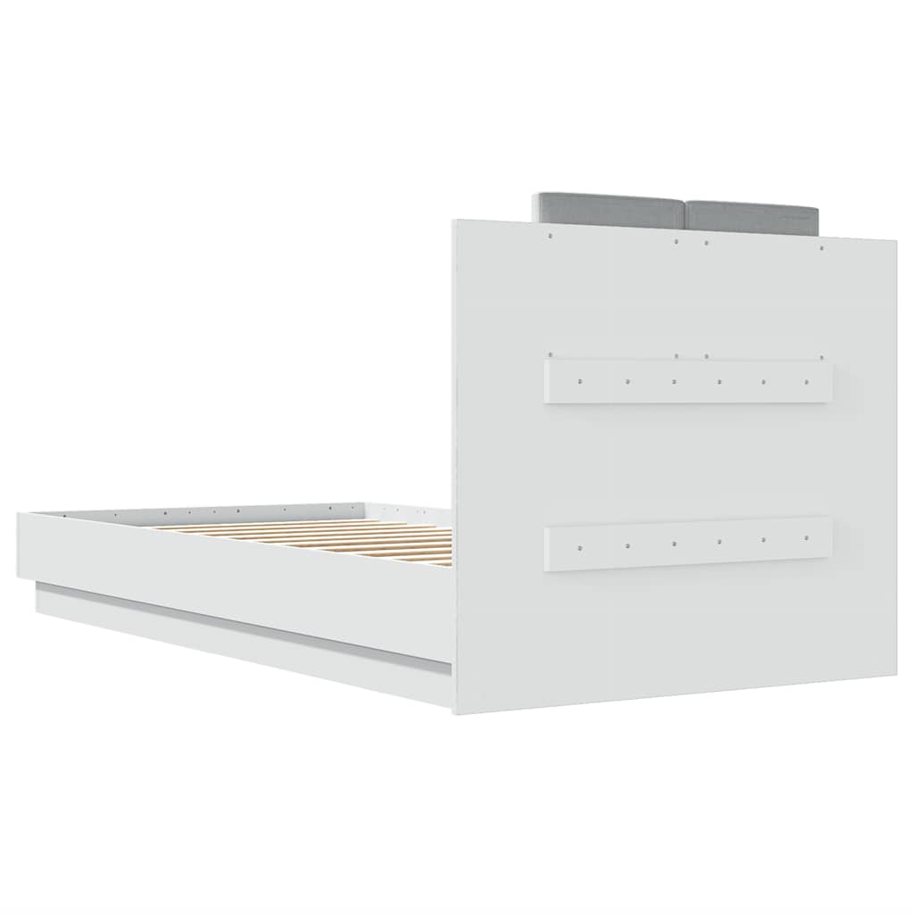 Okvir za krevet s uzglavljem i LED svjetlima bijeli 75x190 cm