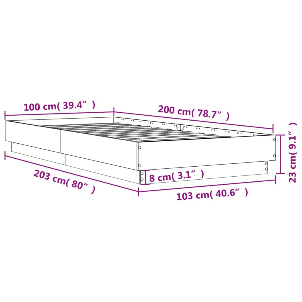 Okvir za krevet s LED svjetlima dimljena boja hrasta 100x200 cm