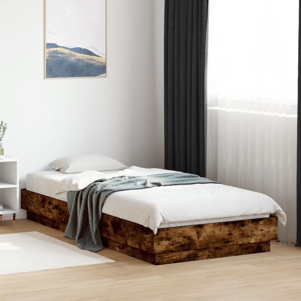 Okvir za krevet s LED svjetlima dimljena boja hrasta 100x200 cm