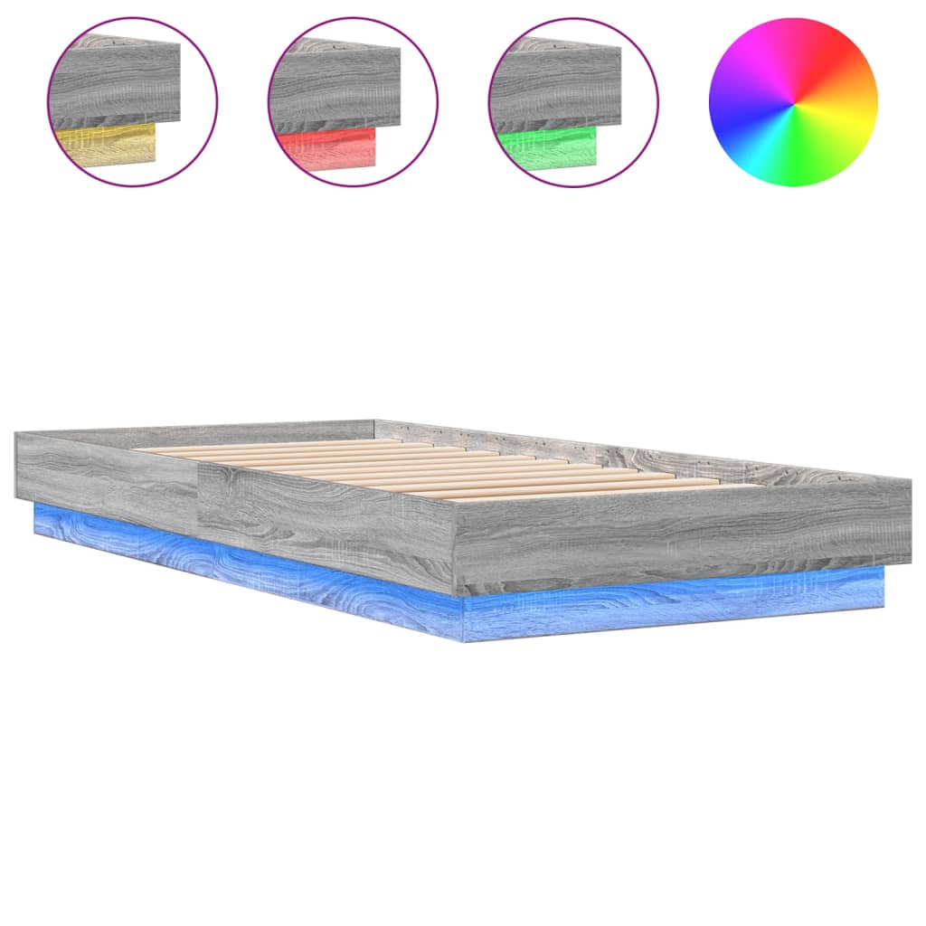 Okvir za krevet s LED svjetlima siva boja hrasta 100 x 200 cm