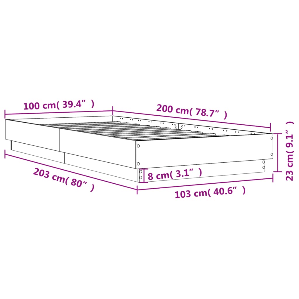 Okvir za krevet s LED svjetlima siva boja hrasta 100 x 200 cm