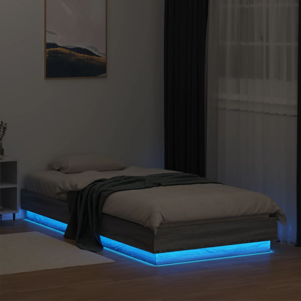 Okvir za krevet s LED svjetlima siva boja hrasta 100 x 200 cm
