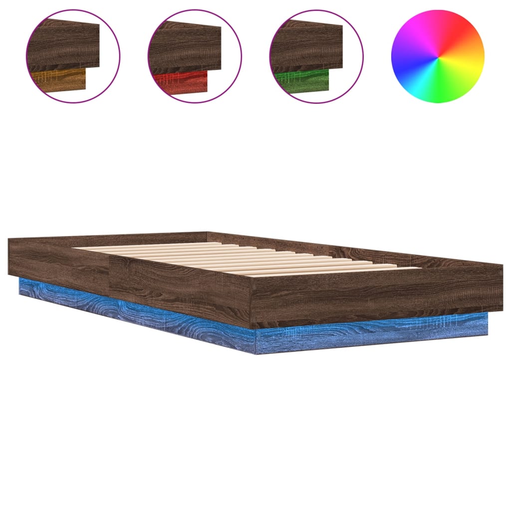 Okvir za krevet s LED svjetlima smeđa boja hrasta 100 x 200 cm