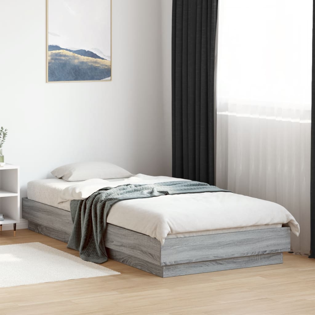 Okvir za krevet s LED svjetlima siva boja hrasta 90 x 200 cm