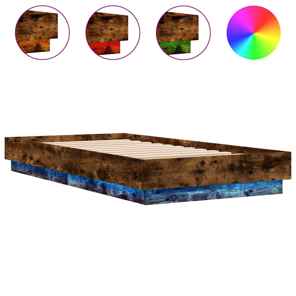 Okvir kreveta s LED svjetlima dimljena boja hrasta 75 x 190 cm