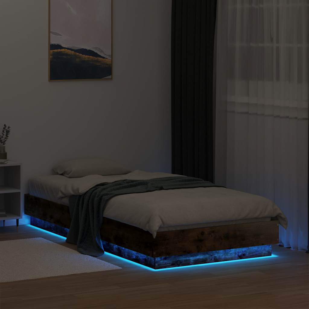 Okvir kreveta s LED svjetlima dimljena boja hrasta 75 x 190 cm