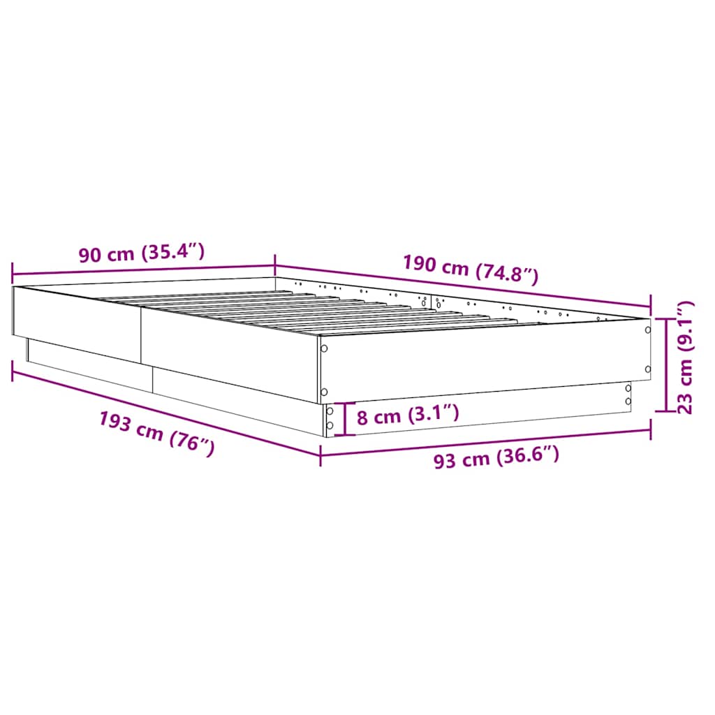 Okvir kreveta boja betona 90 x 190 cm od konstruiranog drva