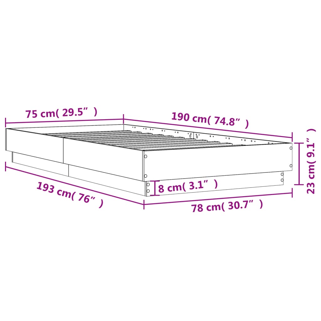 Okvir za krevet crni 75 x 190 cm od konstruiranog drva