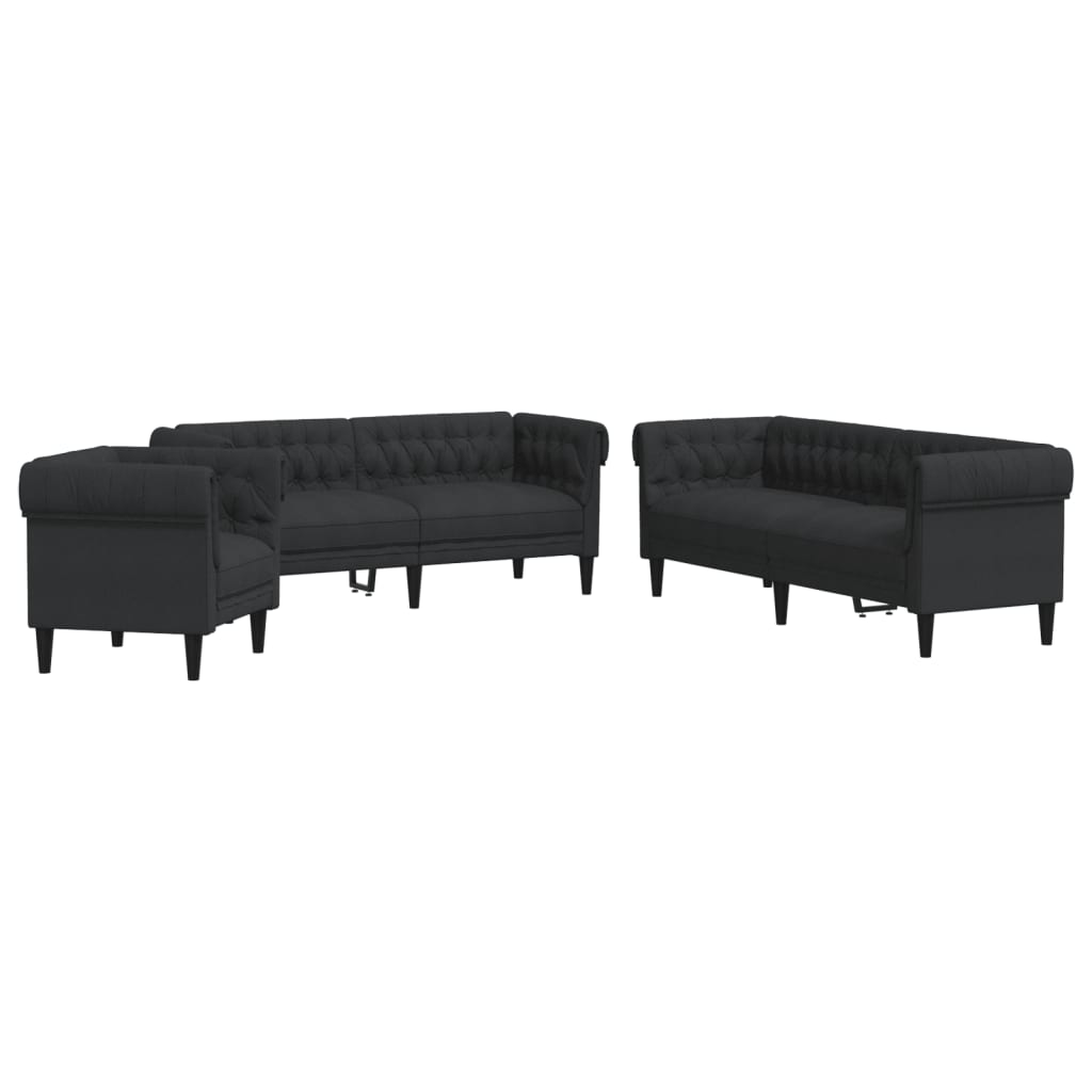 3-dijelni set sofa crni od tkanine
