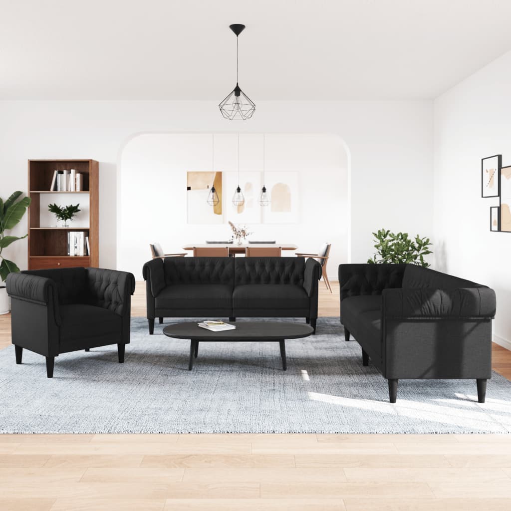 3-dijelni set sofa crni od tkanine
