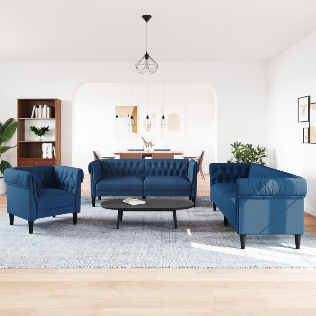 3-dijelni set sofa plavi od tkanine
