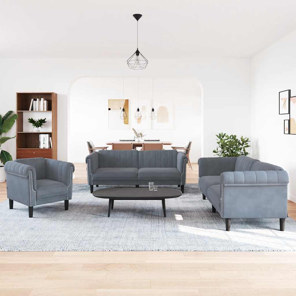 3-dijelni set sofa tamnosivi baršunasti