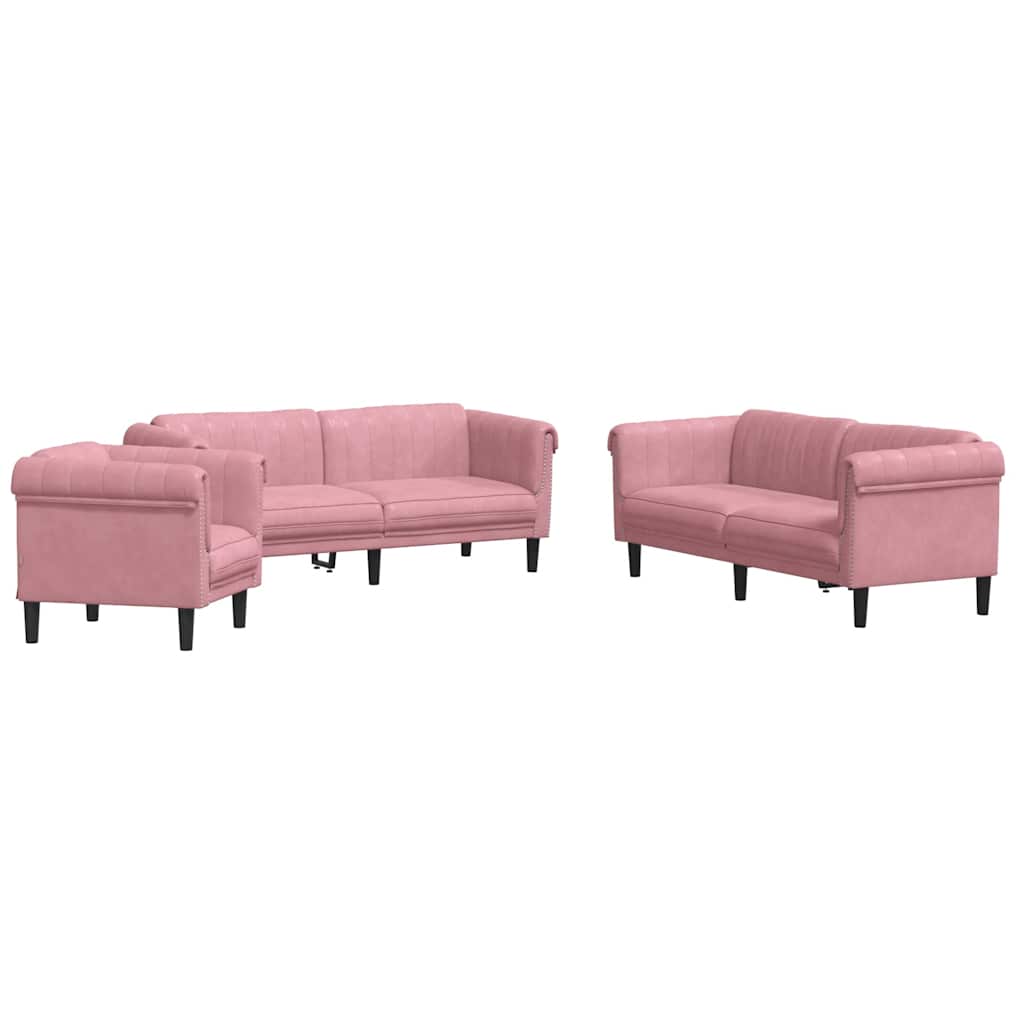 3-dijelni set sofa ružičasti baršunasti