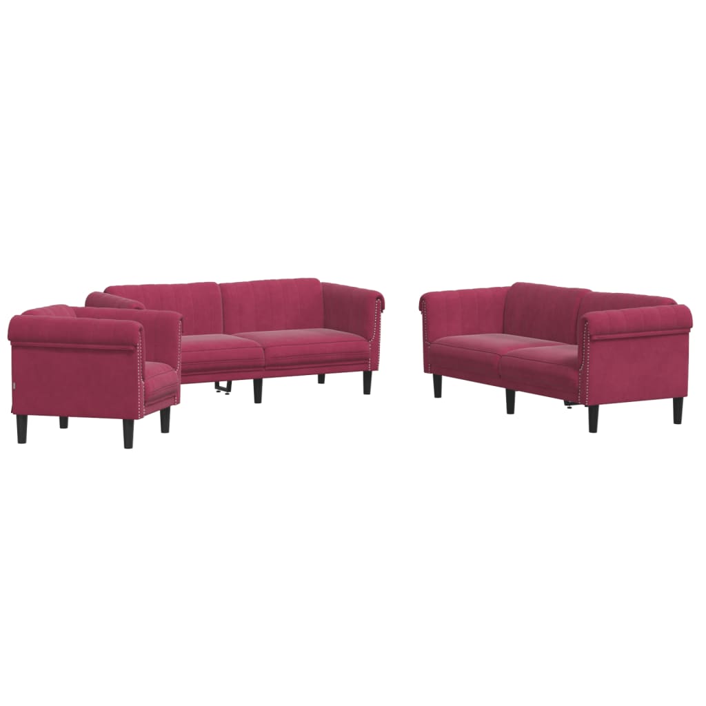 3-dijelni set sofa crvena boja vina baršunasti