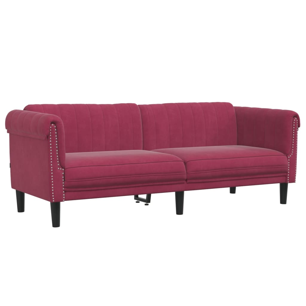 3-dijelni set sofa crvena boja vina baršunasti