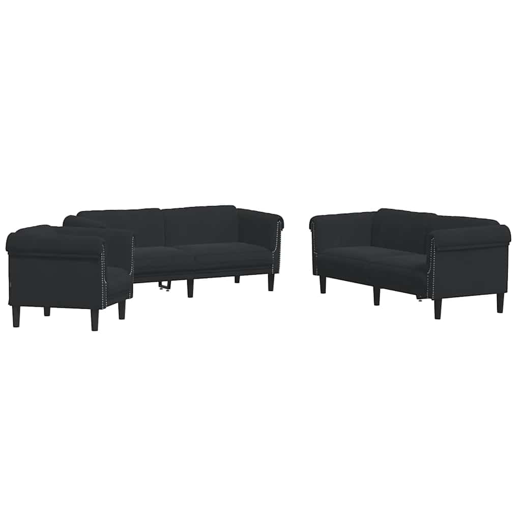 3-dijelni set sofa crni baršunasti