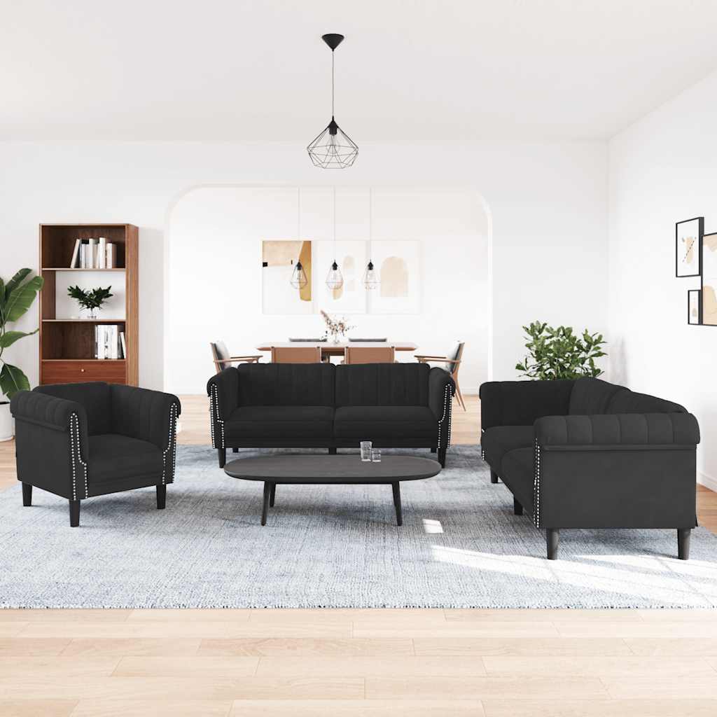 3-dijelni set sofa crni baršunasti