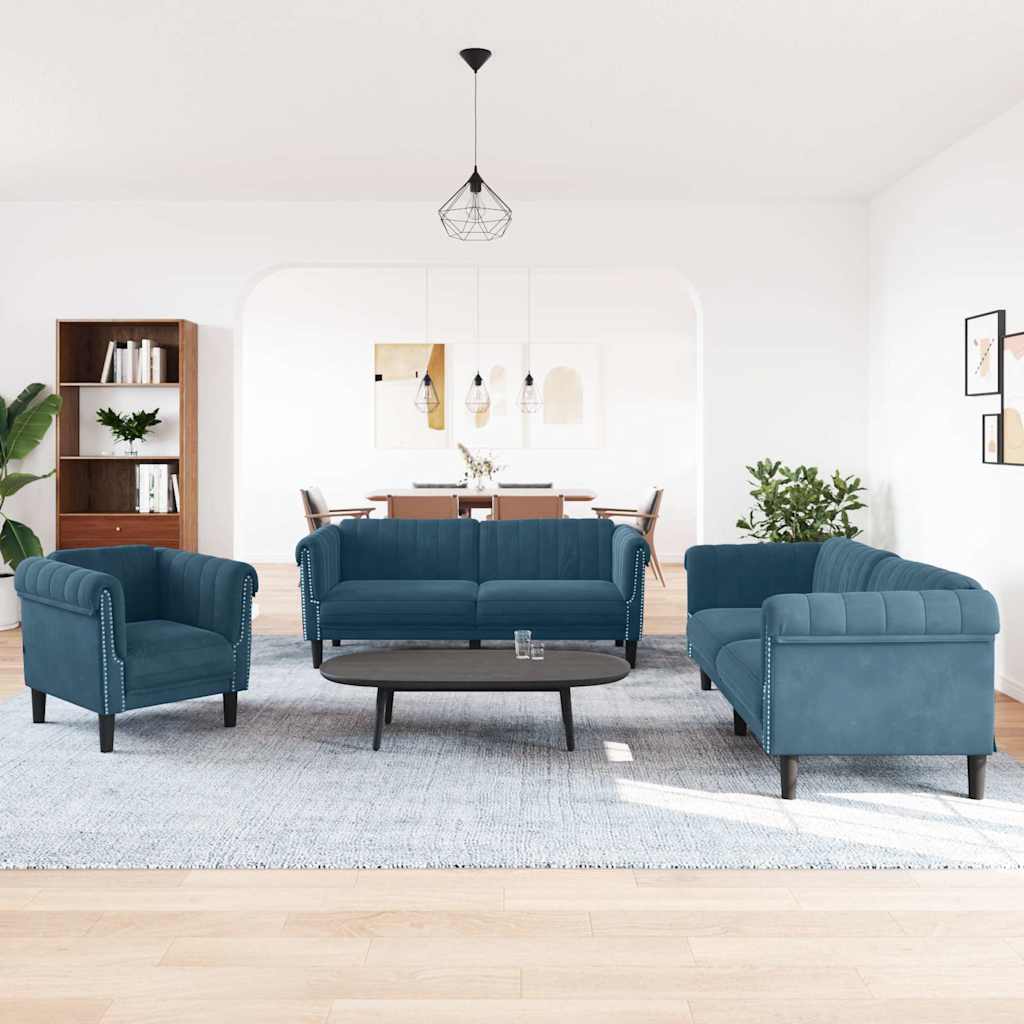 3-dijelni set sofa plavi baršunasti