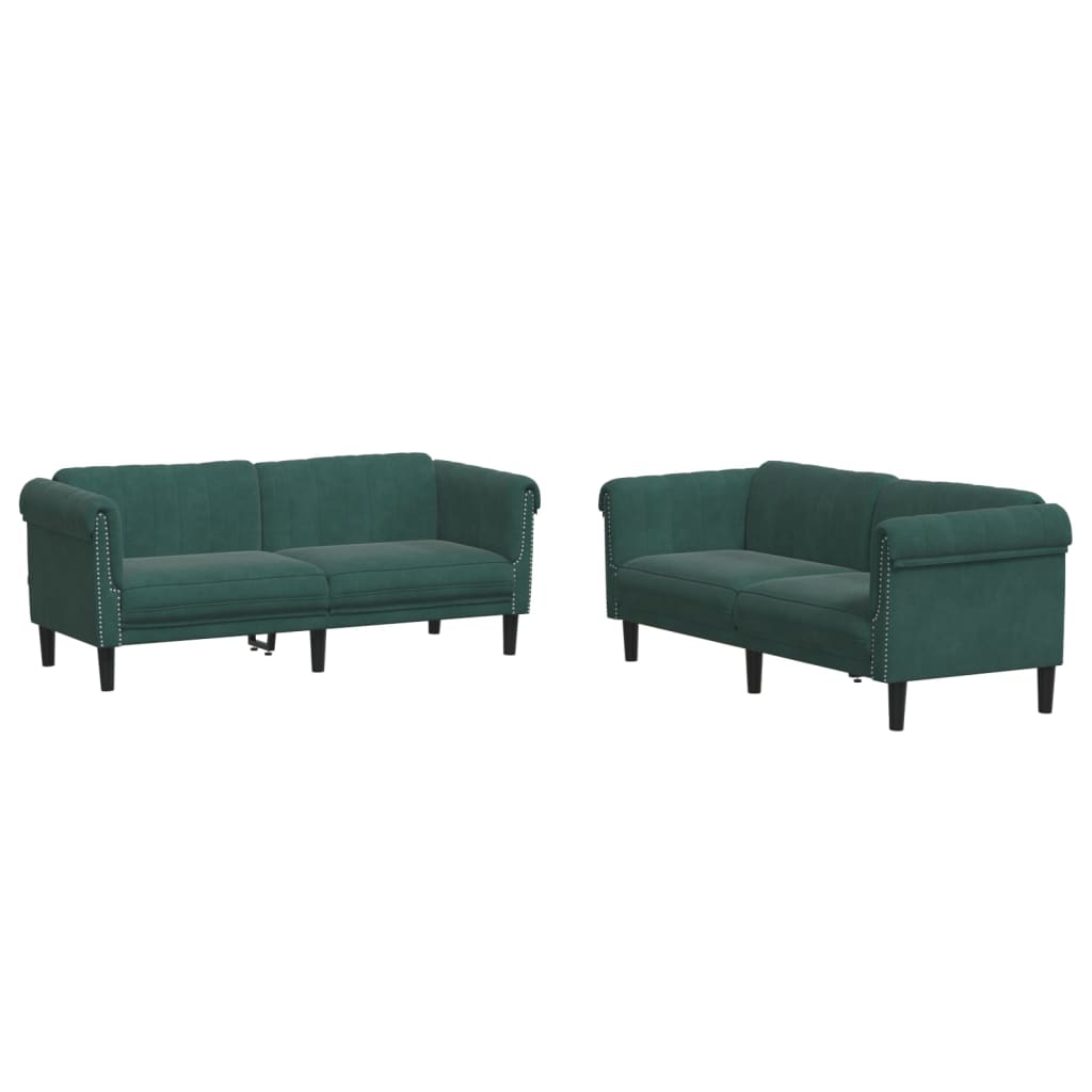 2-dijelni set sofa tamnozeleni baršunasti