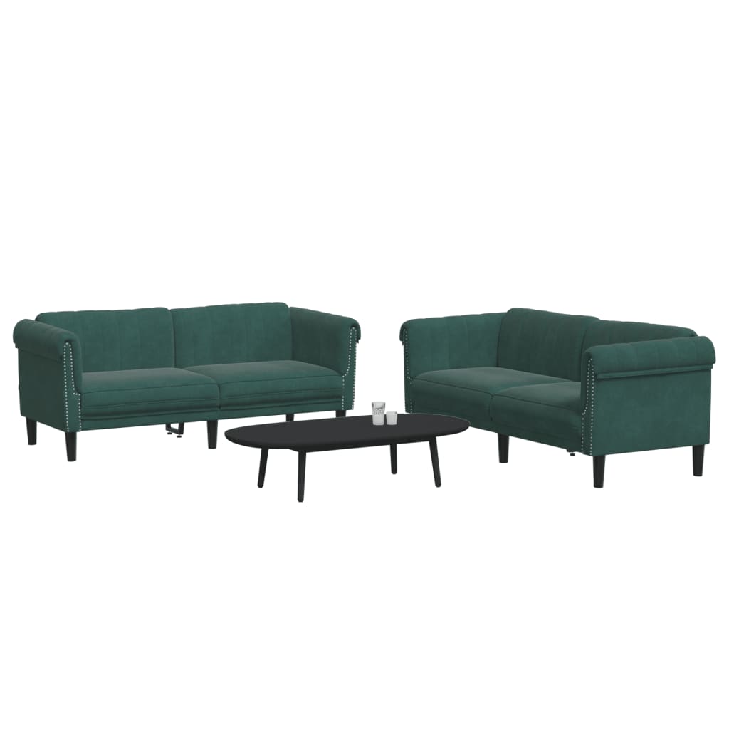 2-dijelni set sofa tamnozeleni baršunasti