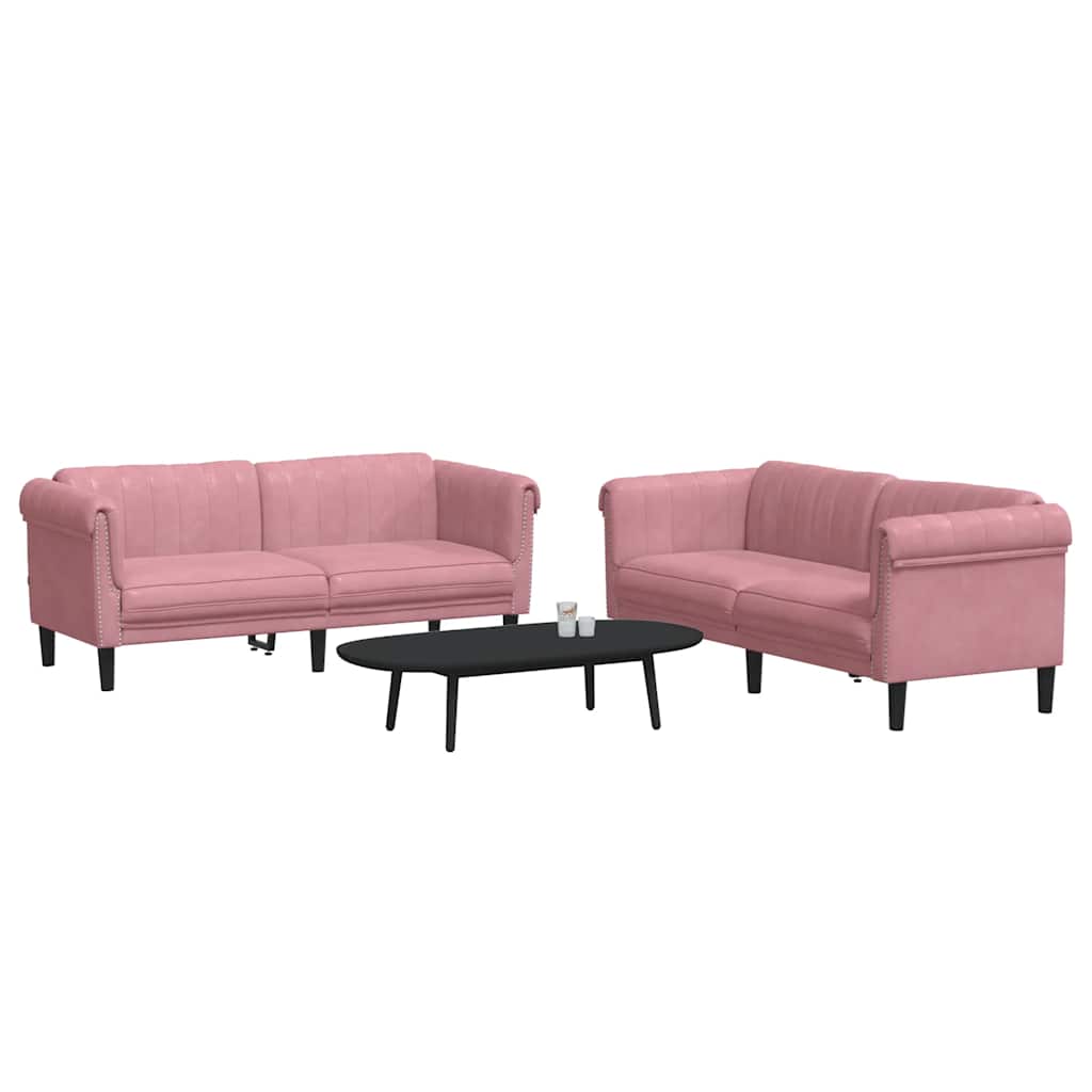 2-dijelni set sofa ružičasti baršunasti