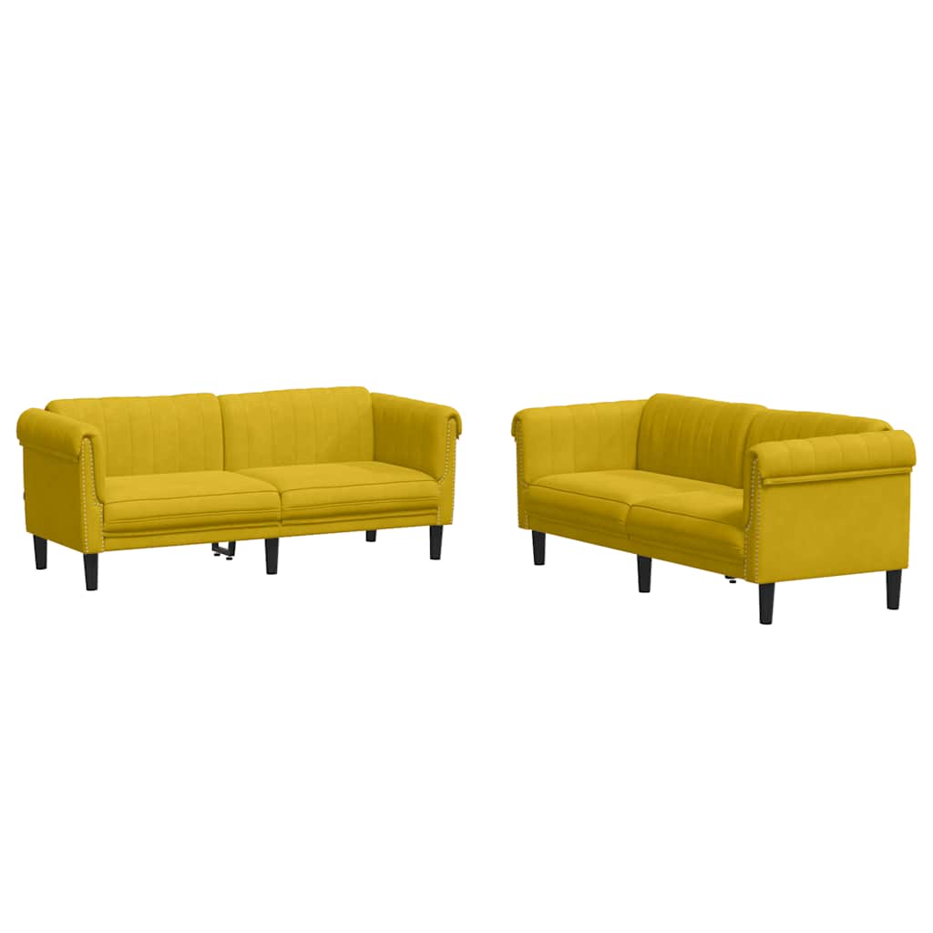 2-dijelni set sofa žuti baršunasti