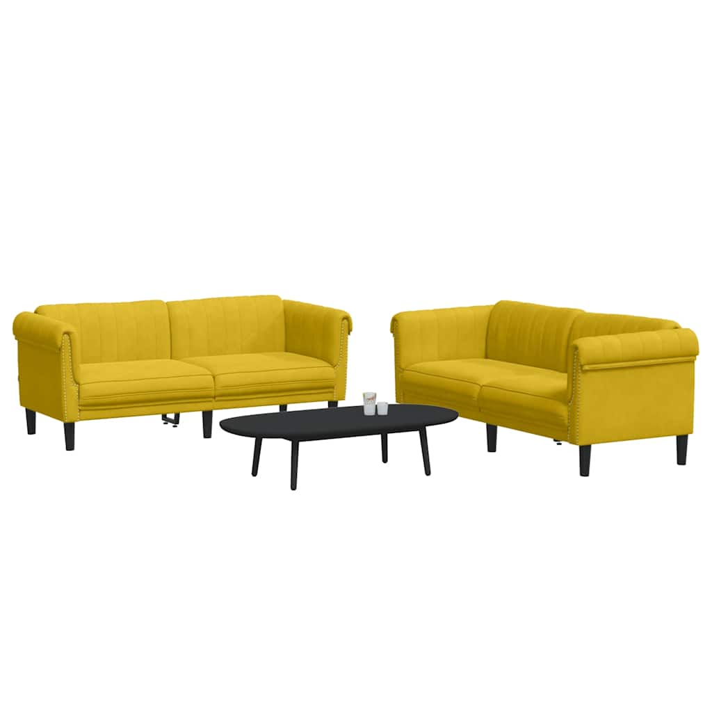 2-dijelni set sofa žuti baršunasti