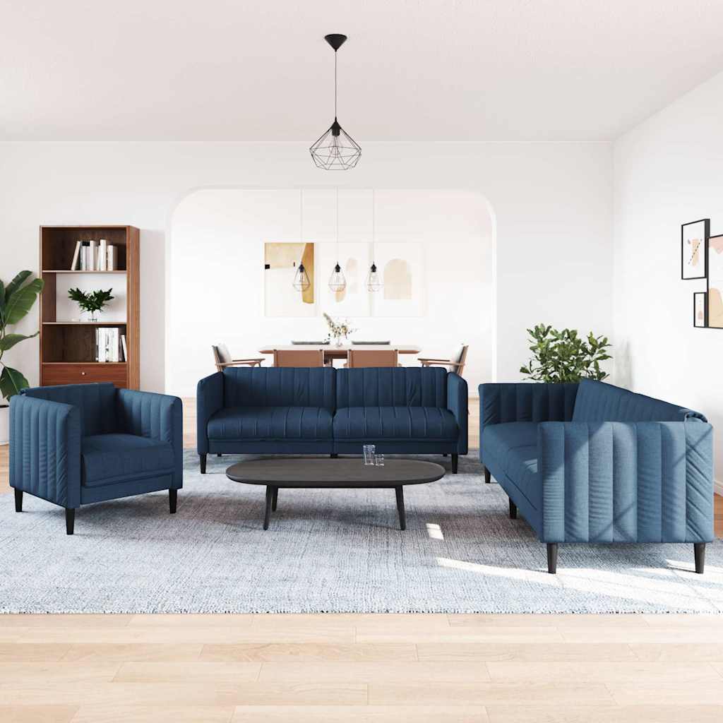 3-dijelni set sofa plavi od tkanine