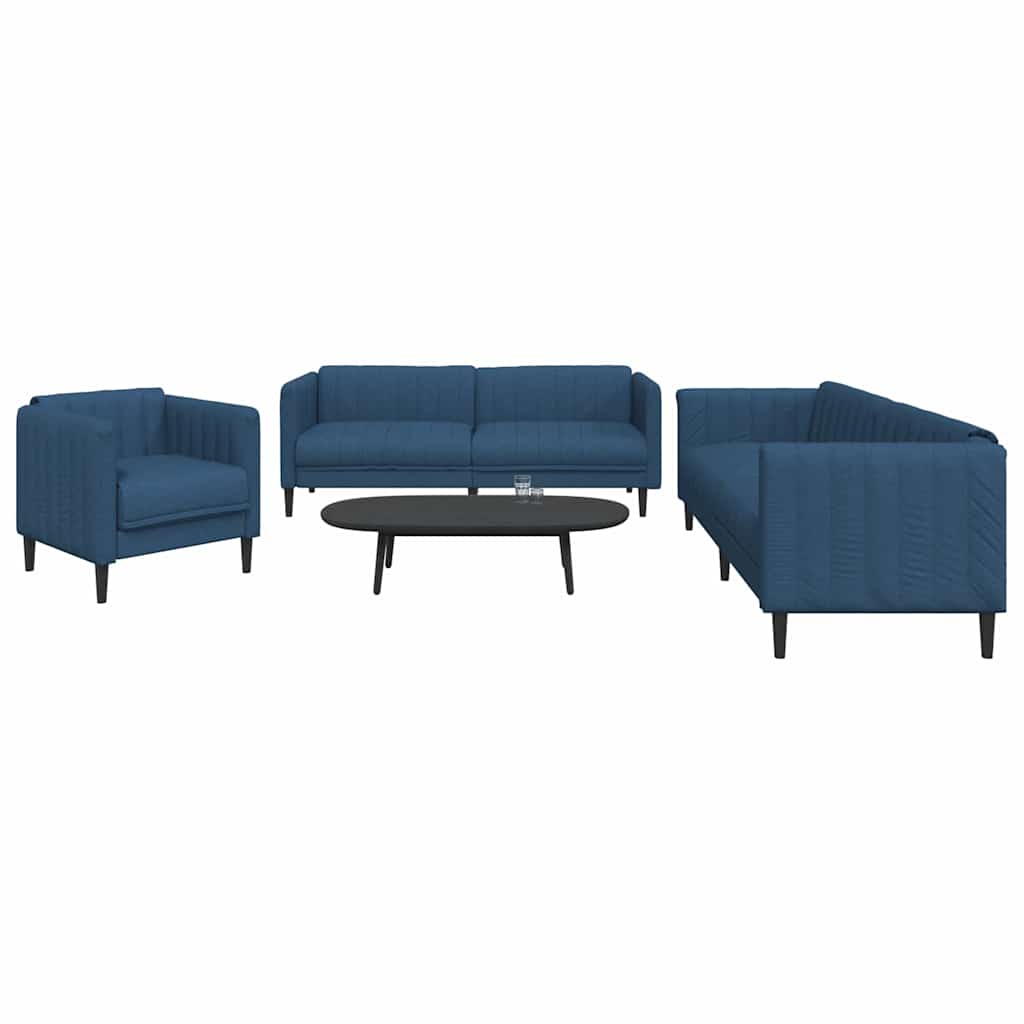 3-dijelni set sofa plavi od tkanine