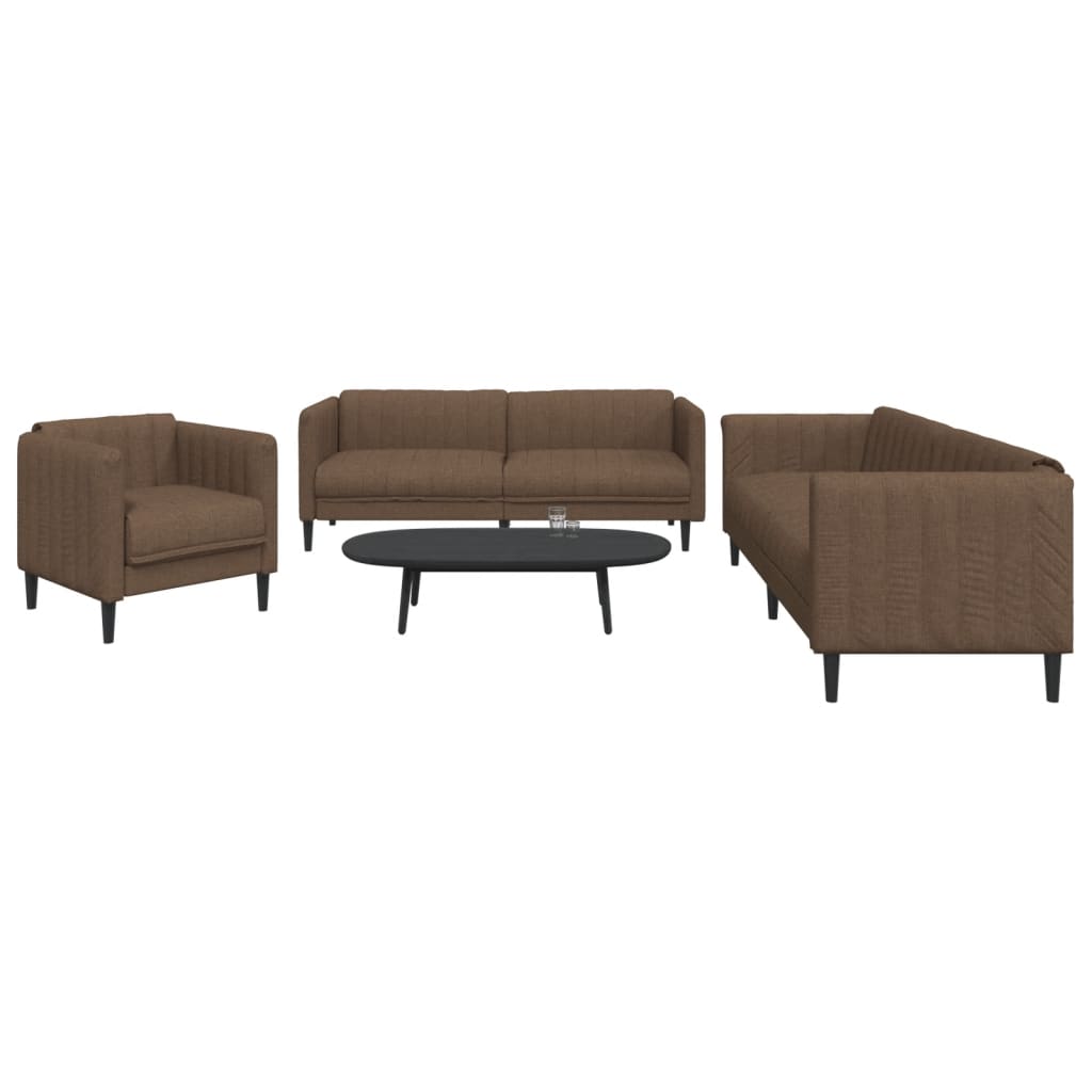 3-dijelni set sofa smeđi od tkanine