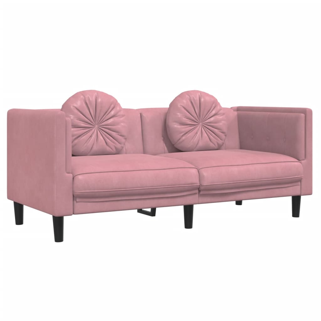 3-dijelni set sofa s jastucima ružičasti baršunasti