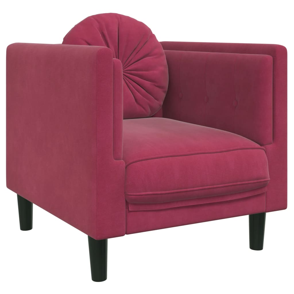 3-dijelni set sofa s jastucima crvena boja vina baršunasti