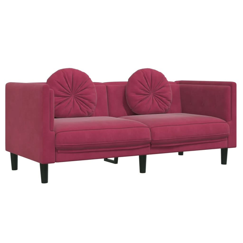 3-dijelni set sofa s jastucima crvena boja vina baršunasti