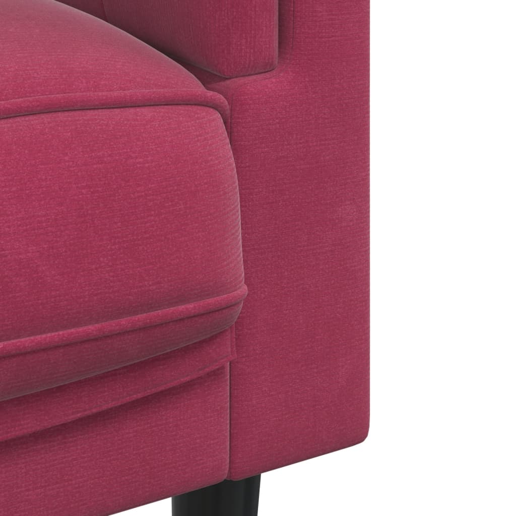 3-dijelni set sofa s jastucima crvena boja vina baršunasti