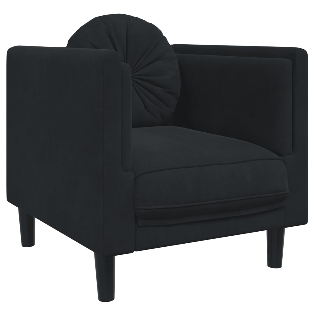 3-dijelni set sofa s jastucima crni baršunasti
