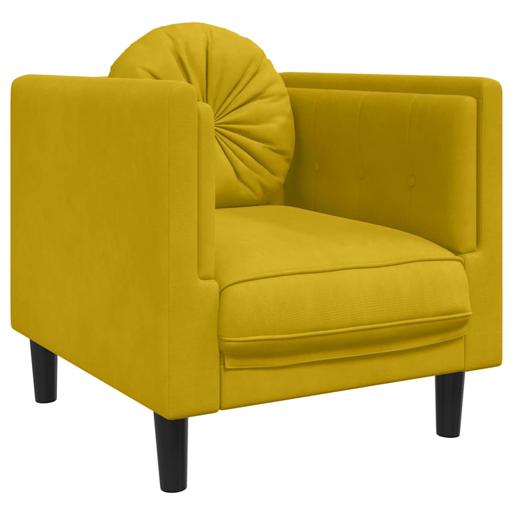 3-dijelni set sofa s jastucima žuti baršunasti