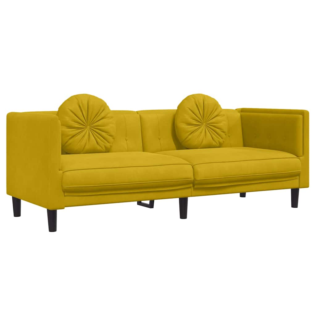 3-dijelni set sofa s jastucima žuti baršunasti