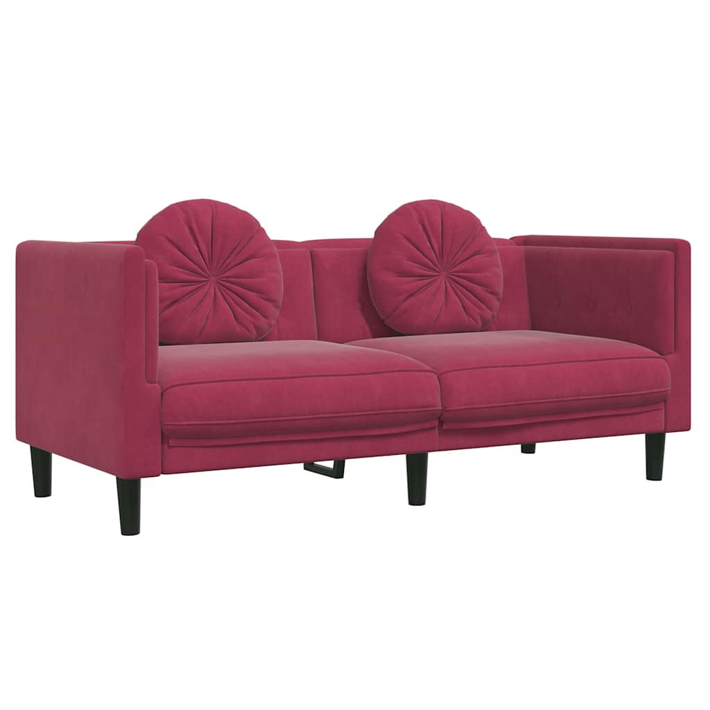 2-dijelni set sofa s jastucima crvena boja vina baršunasti