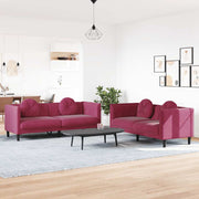 2-dijelni set sofa s jastucima crvena boja vina baršunasti