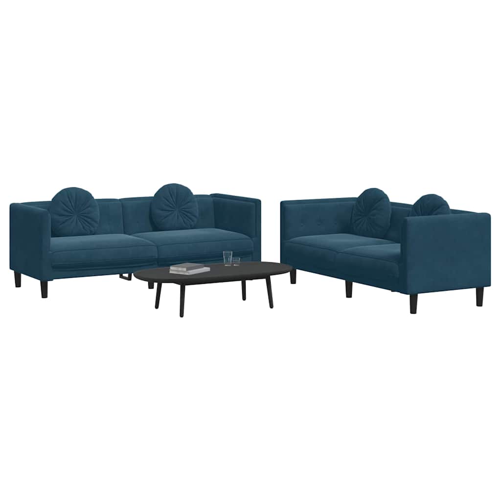 2-dijelni set sofa s jastucima plavi baršunasti