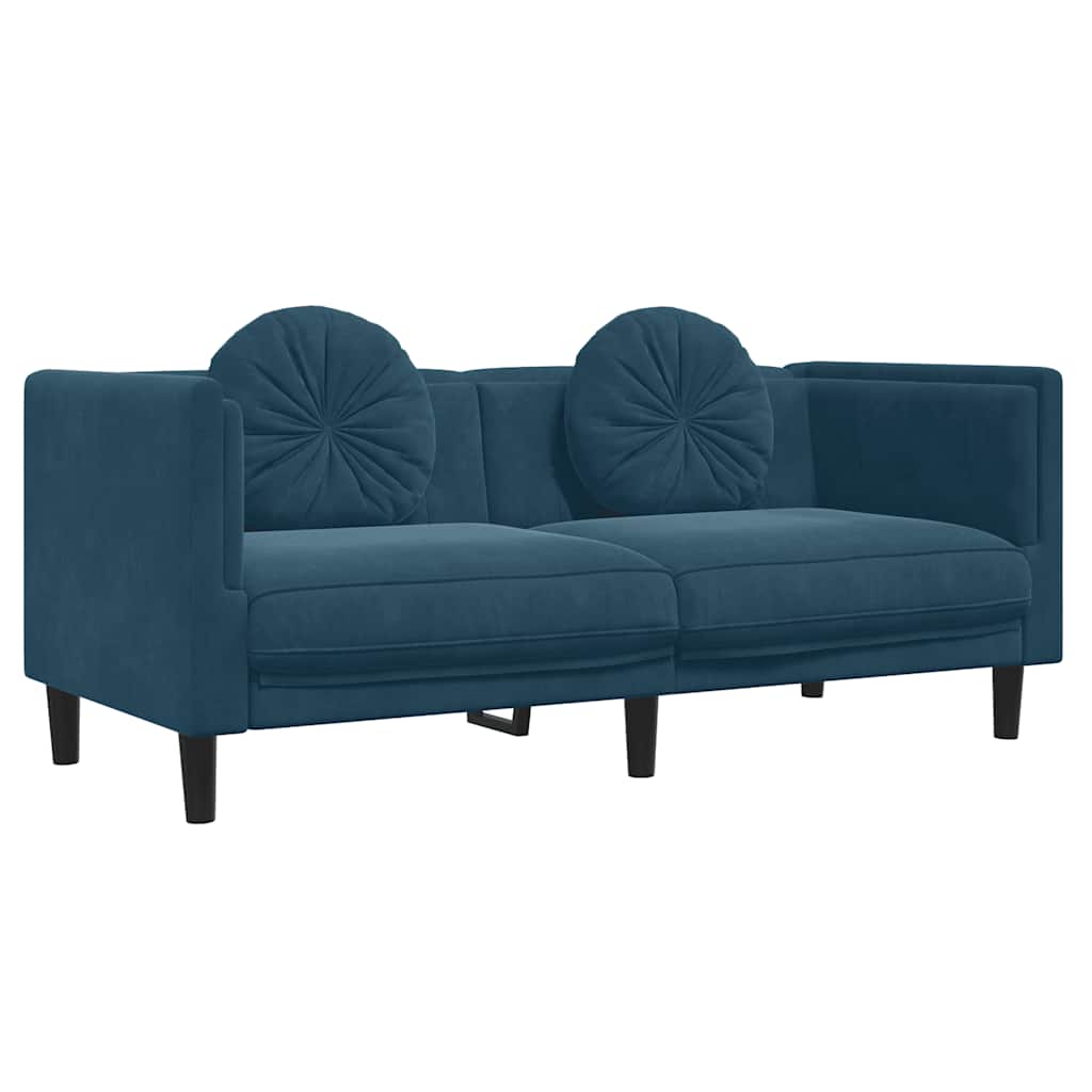 2-dijelni set sofa s jastucima plavi baršunasti