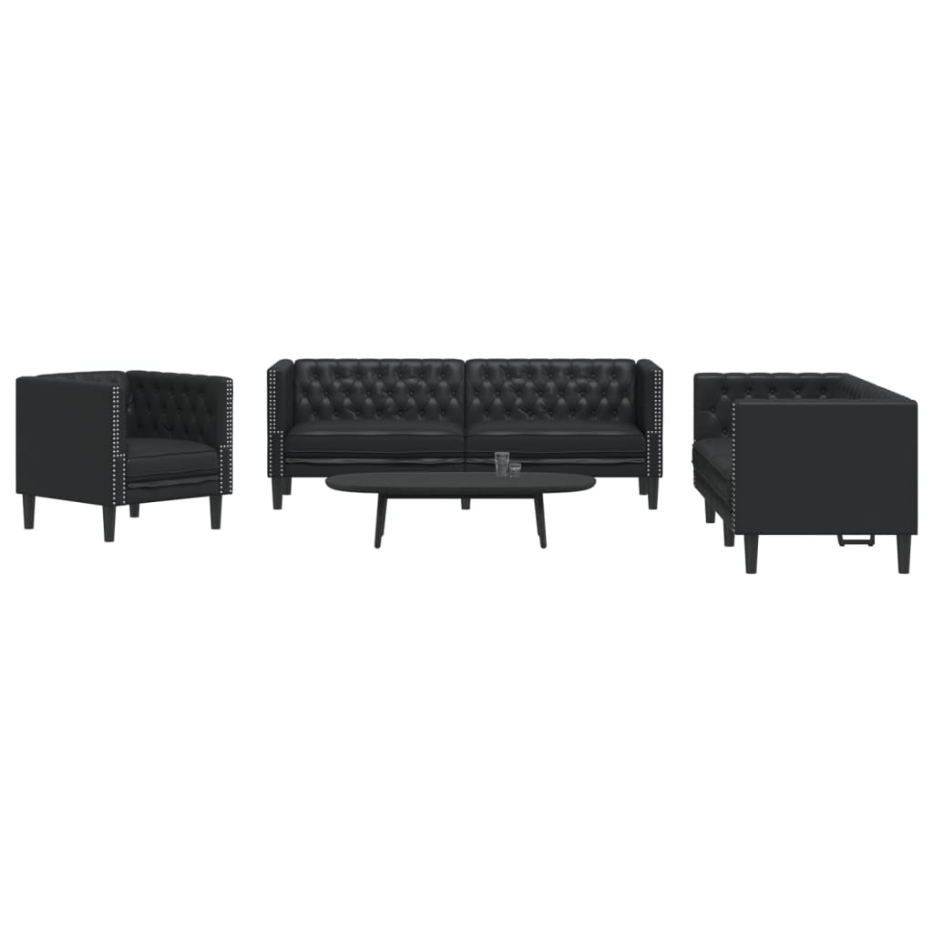 3-dijelna sofa Chesterfield crna umjetna koža