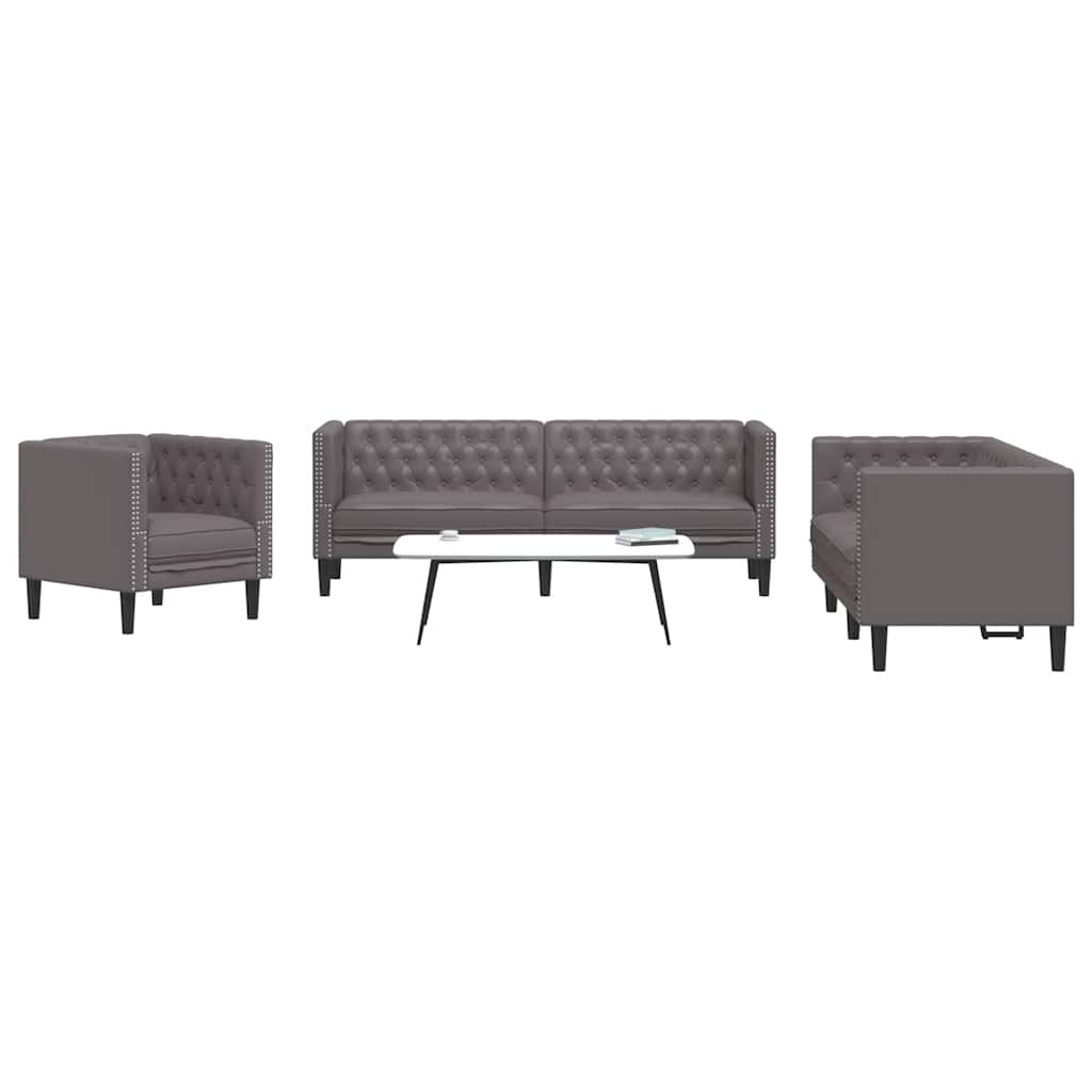 Chesterfield garnitura od 3 dijela, siva, umjetna koža