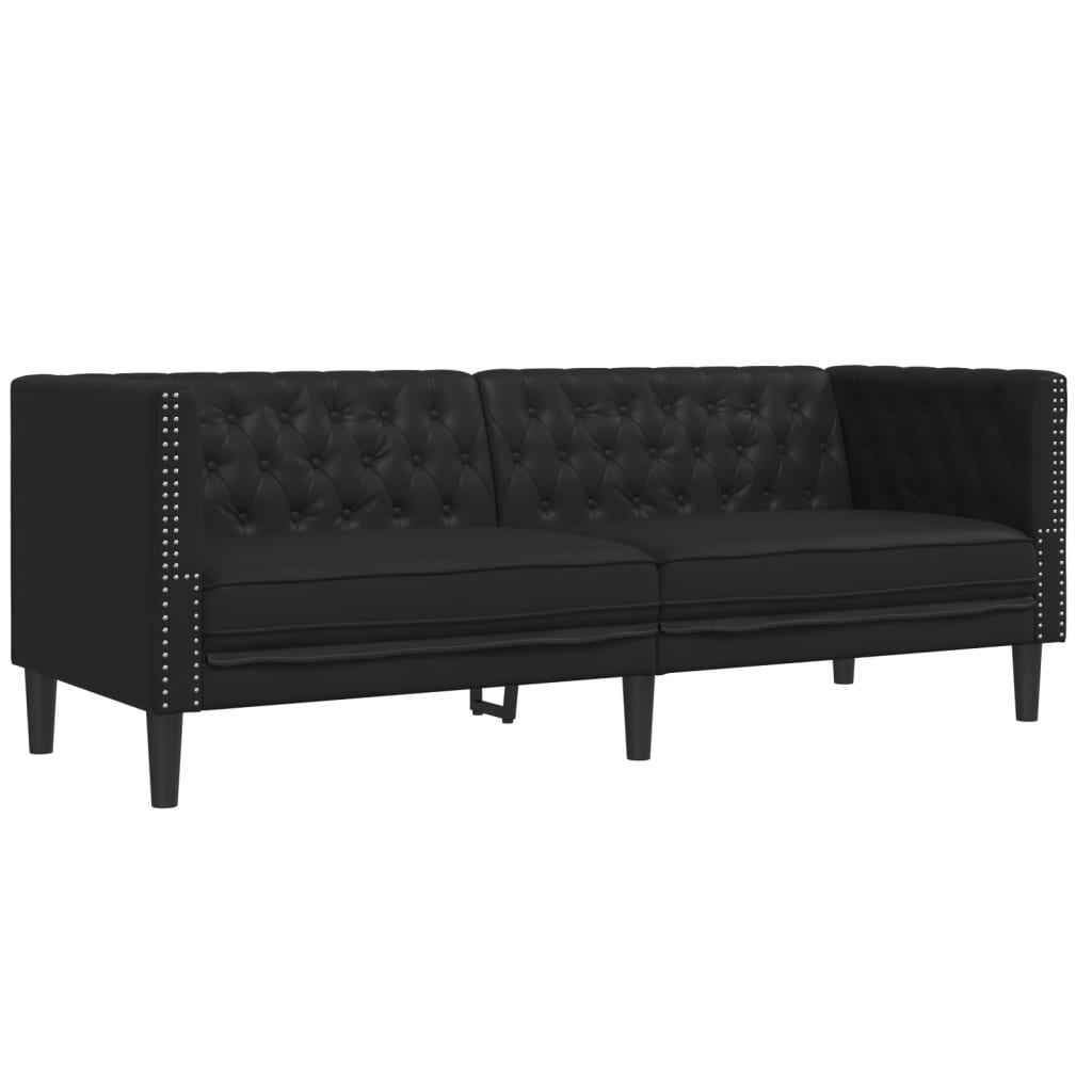 Chesterfield garnitura od 2 dijela, crna, umjetna koža
